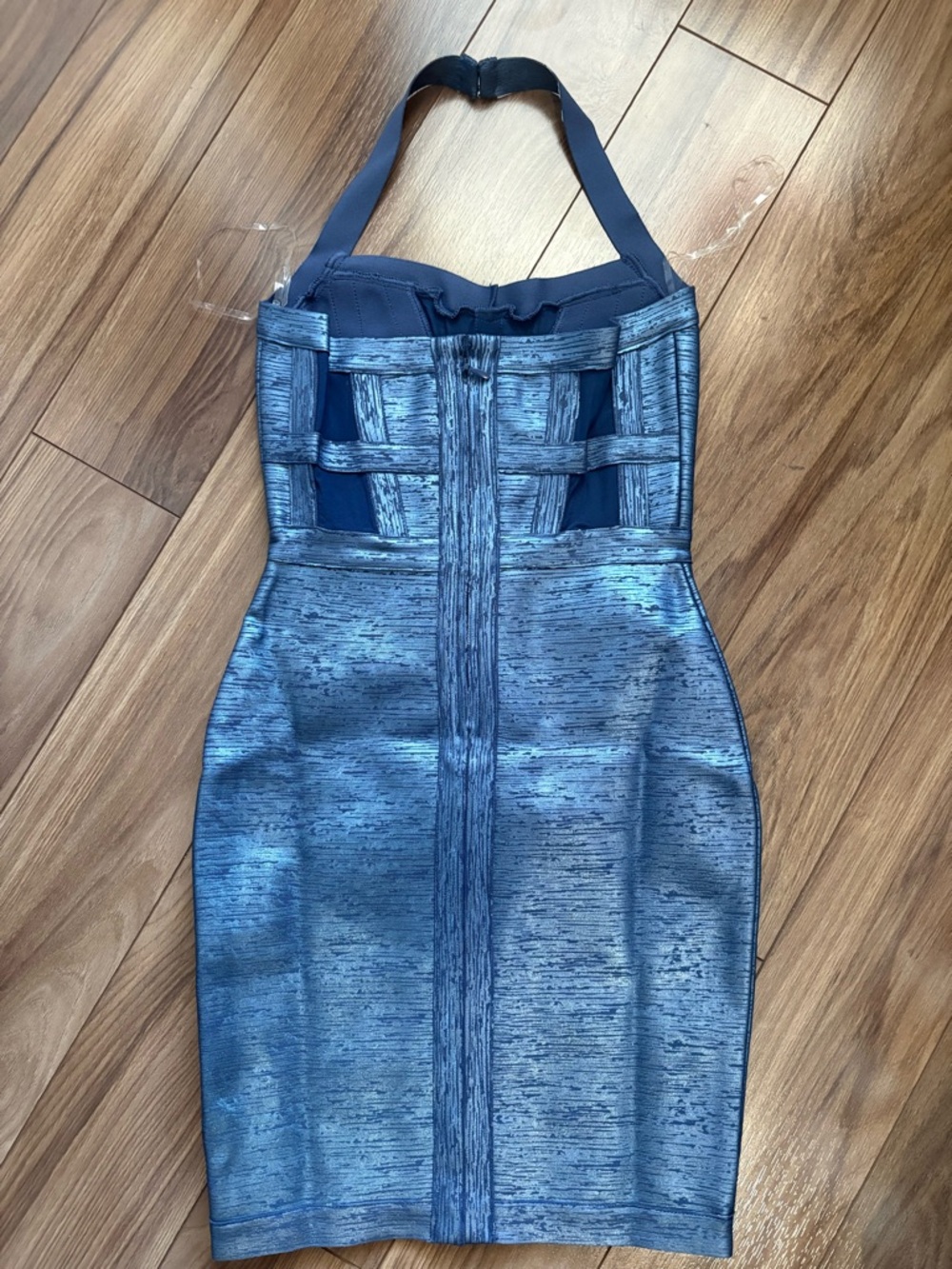 Metallic Blue Halter Bodycon Dress - Picture 4 of 4
